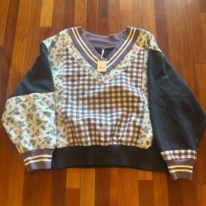 Free People Lucy Sweatshirt in Charcoal Combo NWT